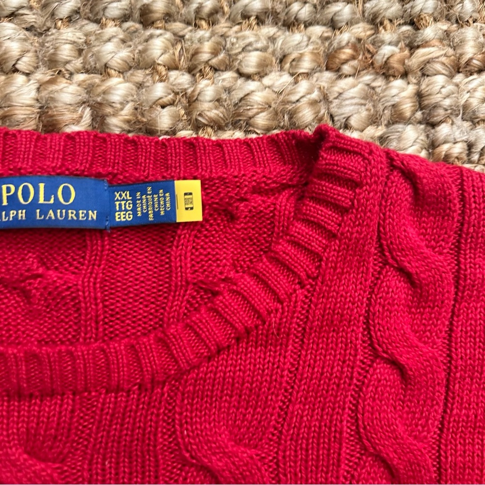 Polo Ralph Lauren Red Cable Knit Sweater (2XL) Mens - Picture 6 of 6